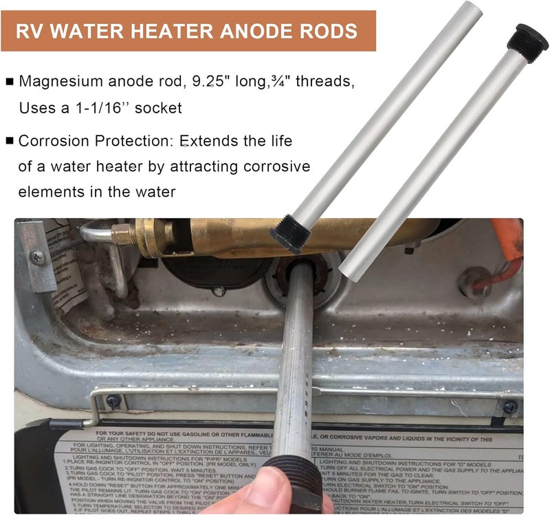 Powswopx 2 PCS RV Water Heater Anode Rods & 1-1/16 inch Socket, Camper Water Heater Aluminum/Zinc Anode Rod 3/4'' Thread 9.25 Length Replacement for Suburban and Morflo Water Heater Tanks - Image 5